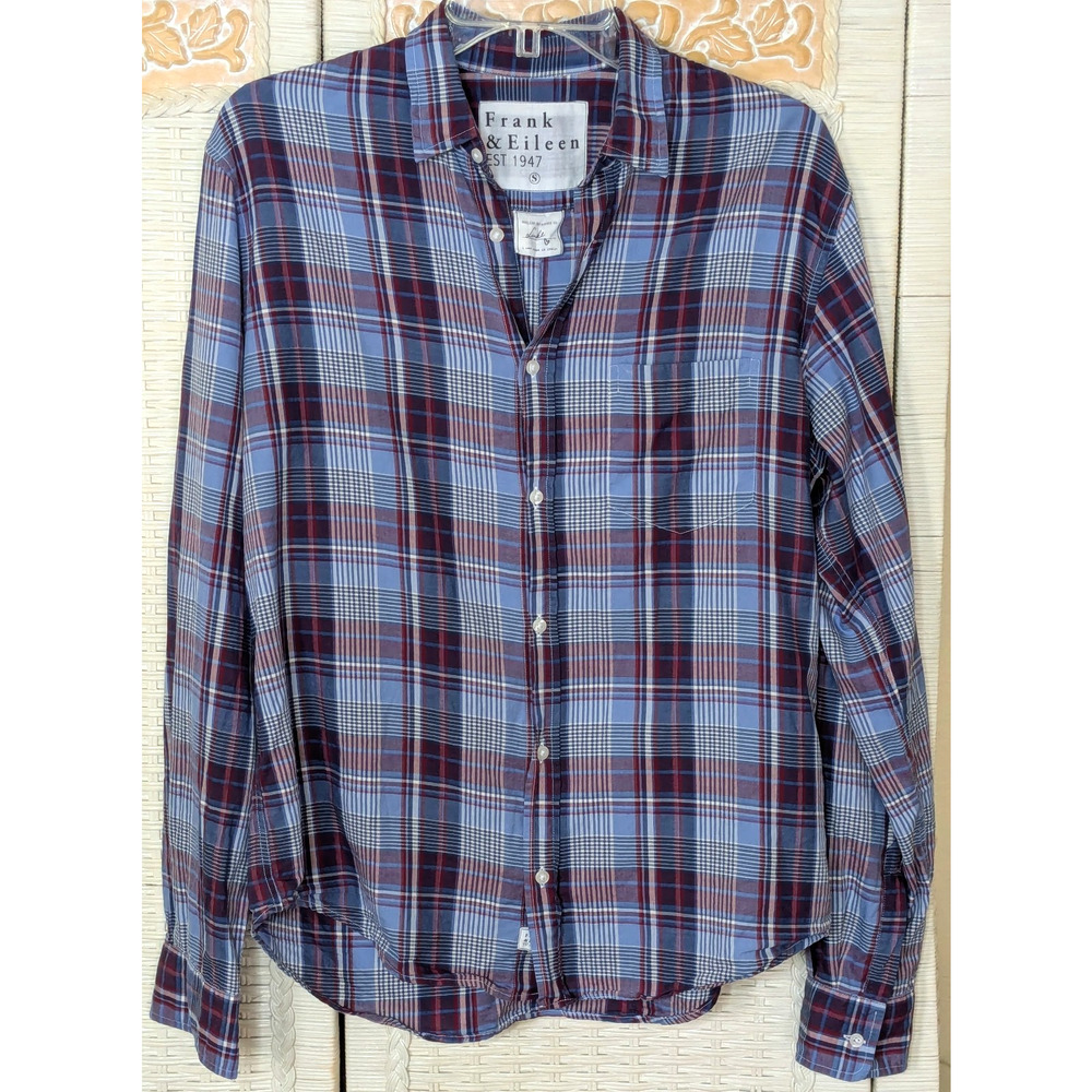 Frank & Eileen Shirt Mens S Blue Plaid Luke Button Up 100% Cotton Long Sleeve